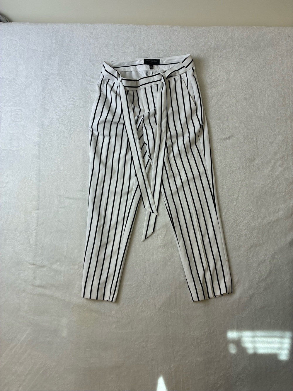 Banana Republic White and Black Vertical Stripe Pants